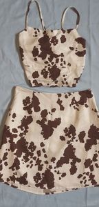 NWT rue21 white and brown cow print top and skirt set